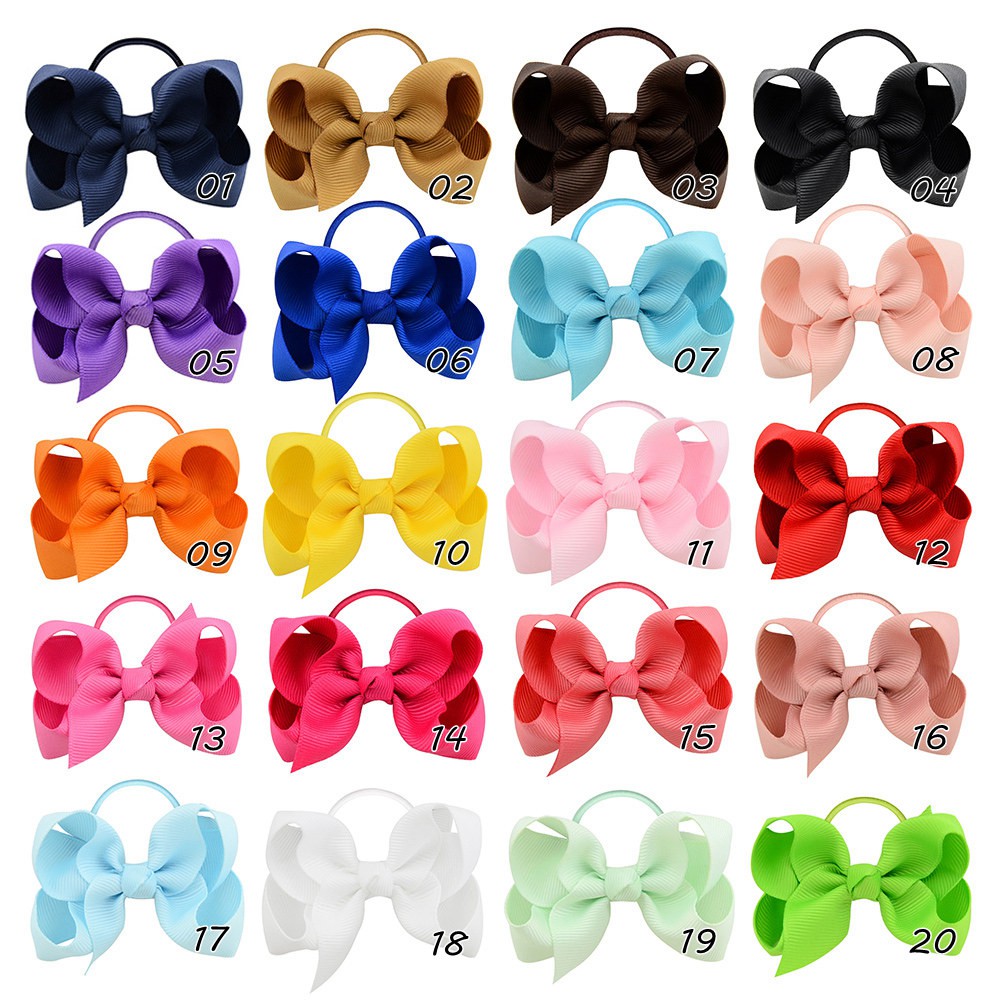 Dây buộc tóc cao su KIDSBOWS đính nơ ruy băng cứng xinh xắn thời trang 3.5&quot; dành cho bé gái