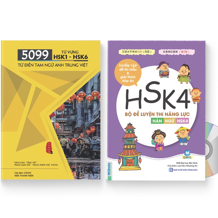 Sách - Combo: 5099 từ vựng HSK1 – HSK6 ( tam ngữ Anh – Trung – Việt ) + Bộ đề luyện thi năng lực Hán Ngữ HSK4 + DVD quà