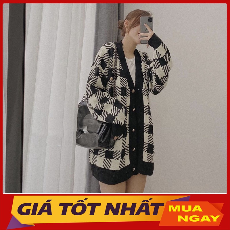 Áo Cardigan Len Dày Form Rộng Đan Kẻ Chéo M854