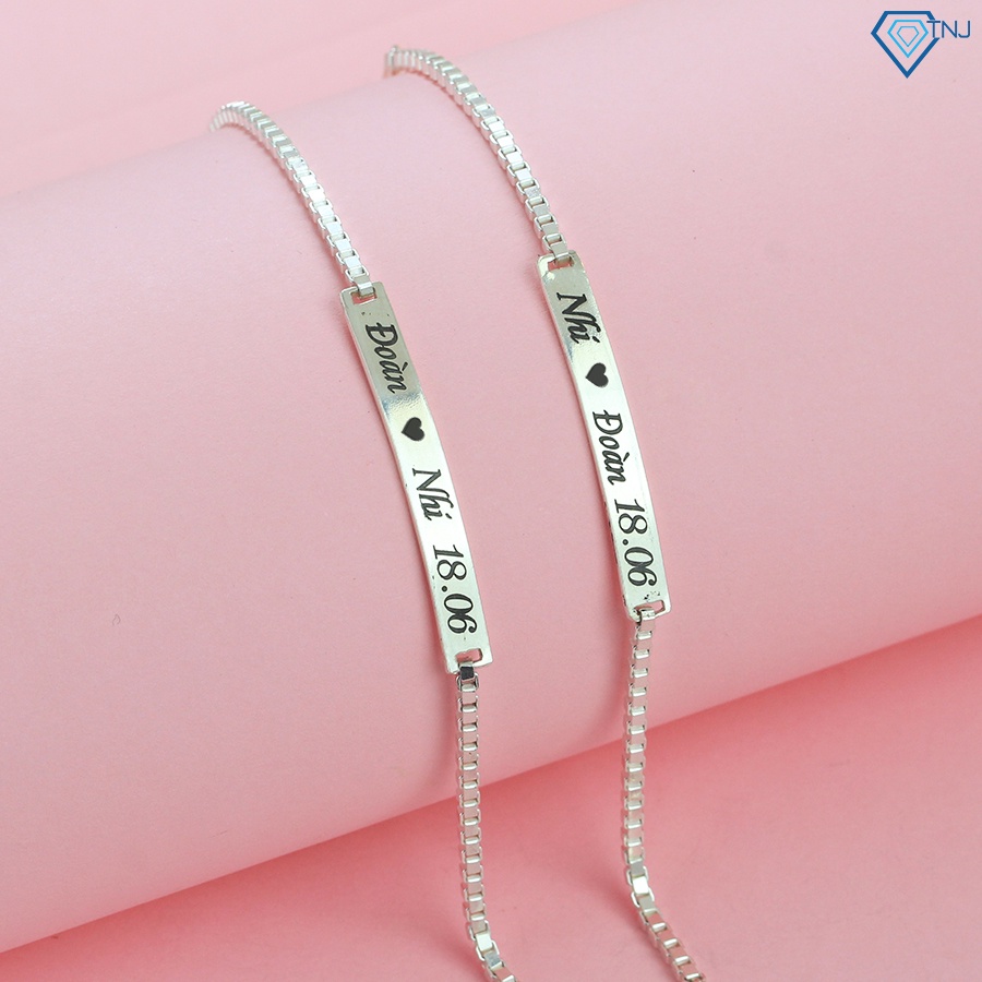 Vòng tay cặp đôi nam nữ bạc thật khắc tên theo yêu cầu LTD0029 - Trang Sức TNJ