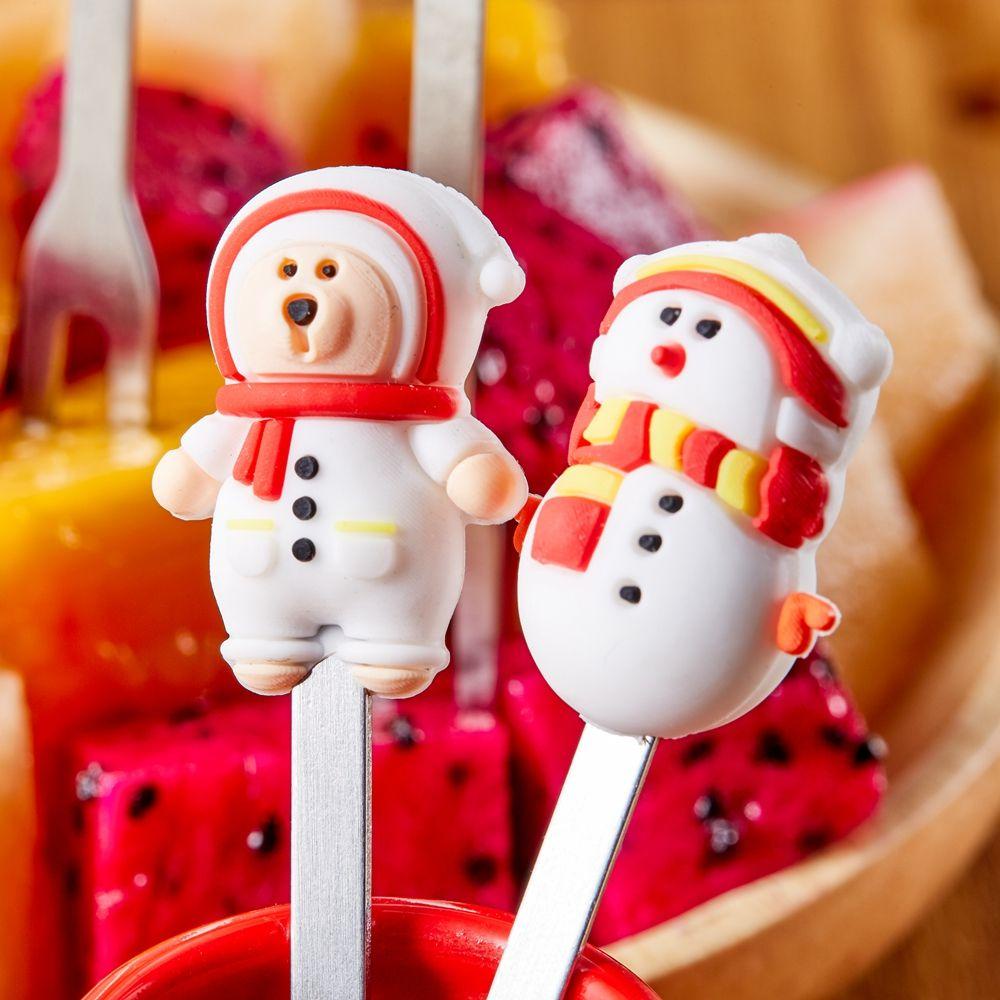 Nĩa Ăn Trái Cây Bằng Thép Không Gỉ Hình Ông Già Noel Người Tuyết Tuần Lộc Giáng Sinh Năm Mới