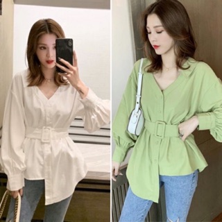 ÁO SƠ MI TÀ LỆCH KÈM BELT