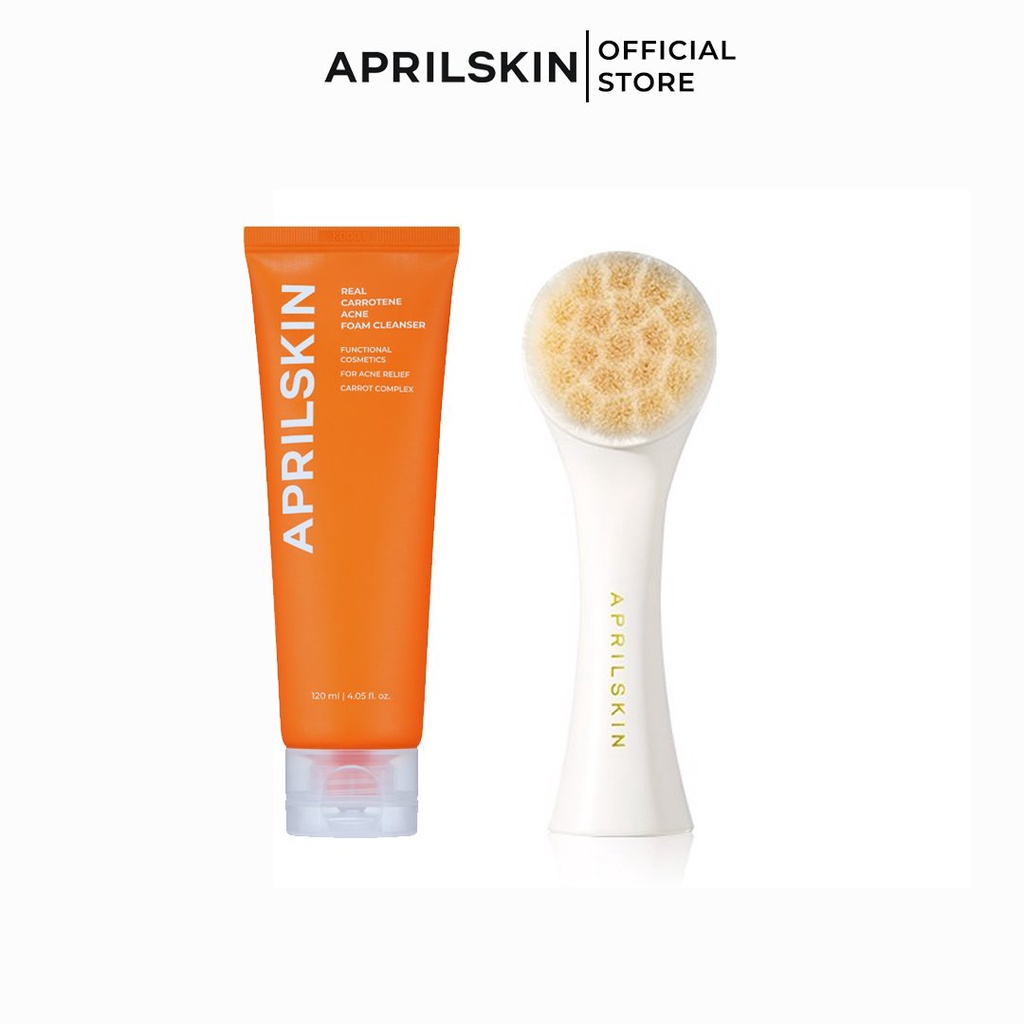 Set Cà Rốt Sạch Sâu Ngăn Ngừa Mụn (Aprilskin carrot cleanser+ cọ Aprilskin pore brush)