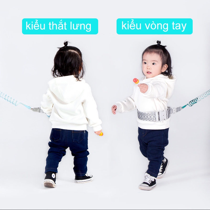 Dây dắt bé chống lạc 2.5 mét có khóa an toàn, lõi thép siêu bền, vòng thắt lưng êm ái không đau, phát sáng trong đêm