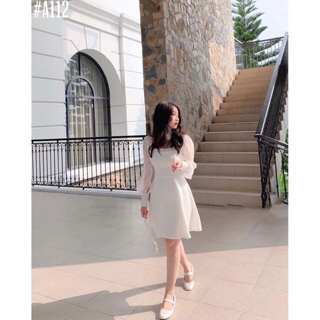 Đầm Dự Tiệc Cổ Vuông Tay Lưới ( kèm ảnh thật)☀️
