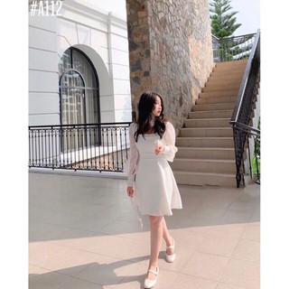 Đầm dự tiệc cổ vuông tay lưới ☀️