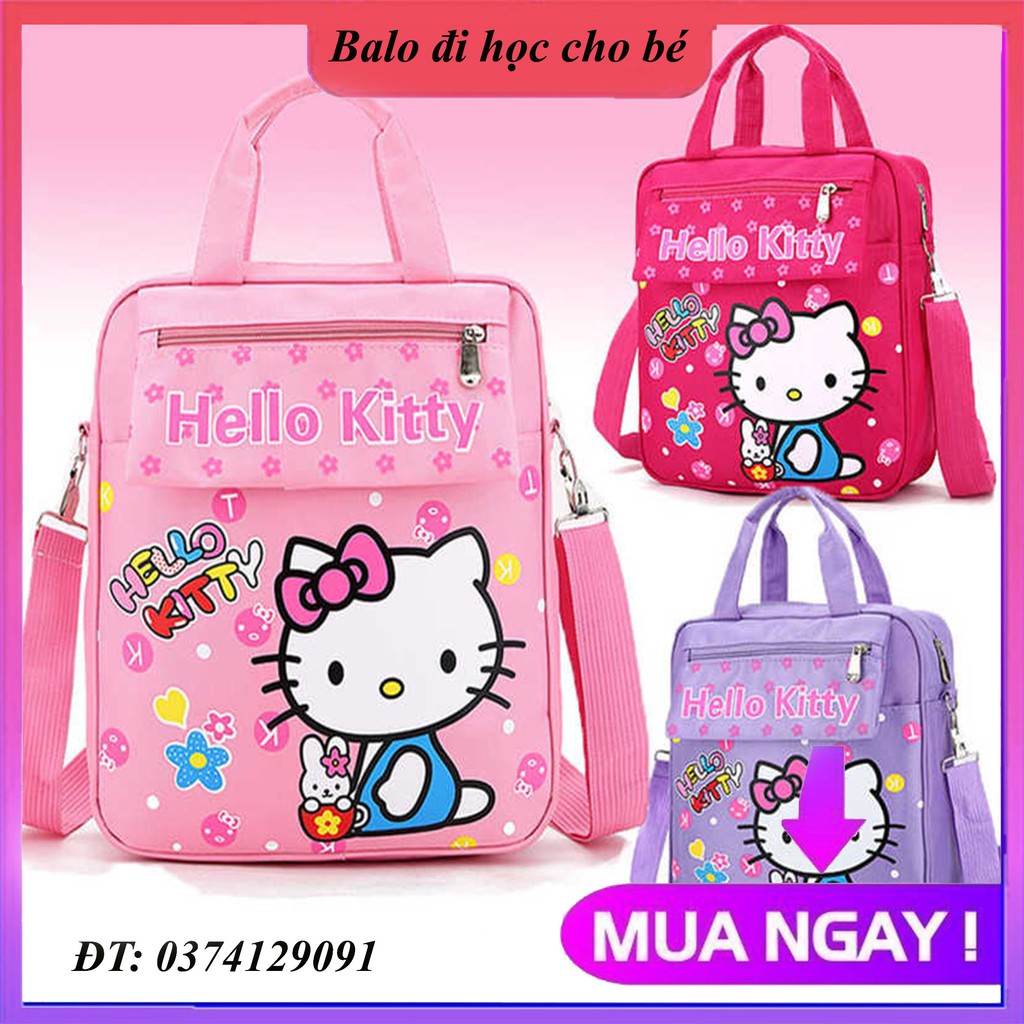 Cặp học sinh, túi xách đeo vai hoạt hình Hello Kitty phong cách thời trang trang nhã cho bé yêu đi học hoặc đi choi