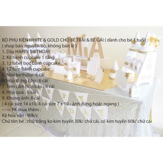 Set phụ kiện sinh nhật ánh nhũ sao 3D màu trắng gold
