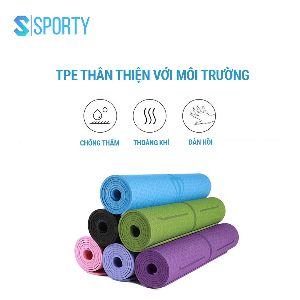 Thảm tập Yoga TPE cao cấp 2 lớp dày 6mm, thảm tập Gym, tập thể dục chống trơn trượt, chính hãng SPORTY