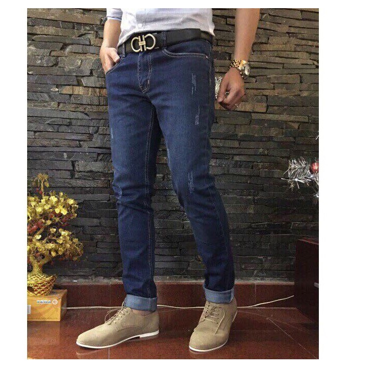 quần jean nam xanh cào xước nhẹ chất jean giãn tốt loại 1 d1/0117