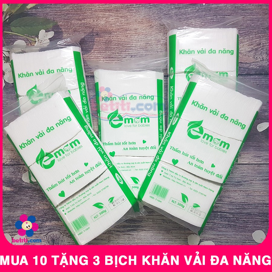 [MUA 10 TẶNG 3] Combo 10 Bịch Khăn Vải Khô Đa Năng Emom 300gr + Tặng 03 Bịch Khăn Vải Đa Năng - 8938517691041x10