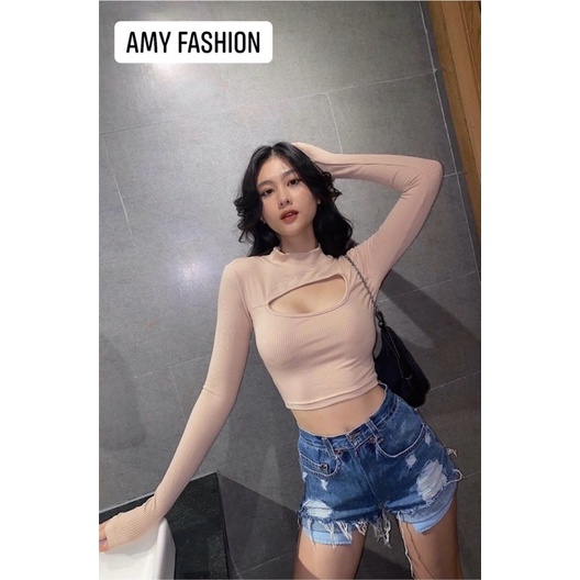 Áo croptop xẻ ngực sexy chất thun mềm mịn