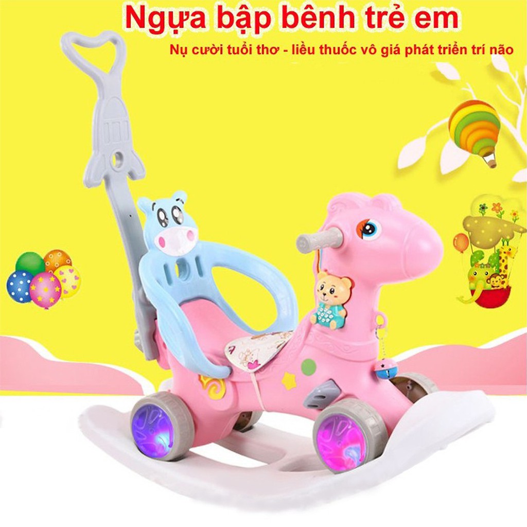 Ngựa bập bênh cho trẻ từ 1 tuổi đến 5 tuổi - có bánh xe và tay đẩy.