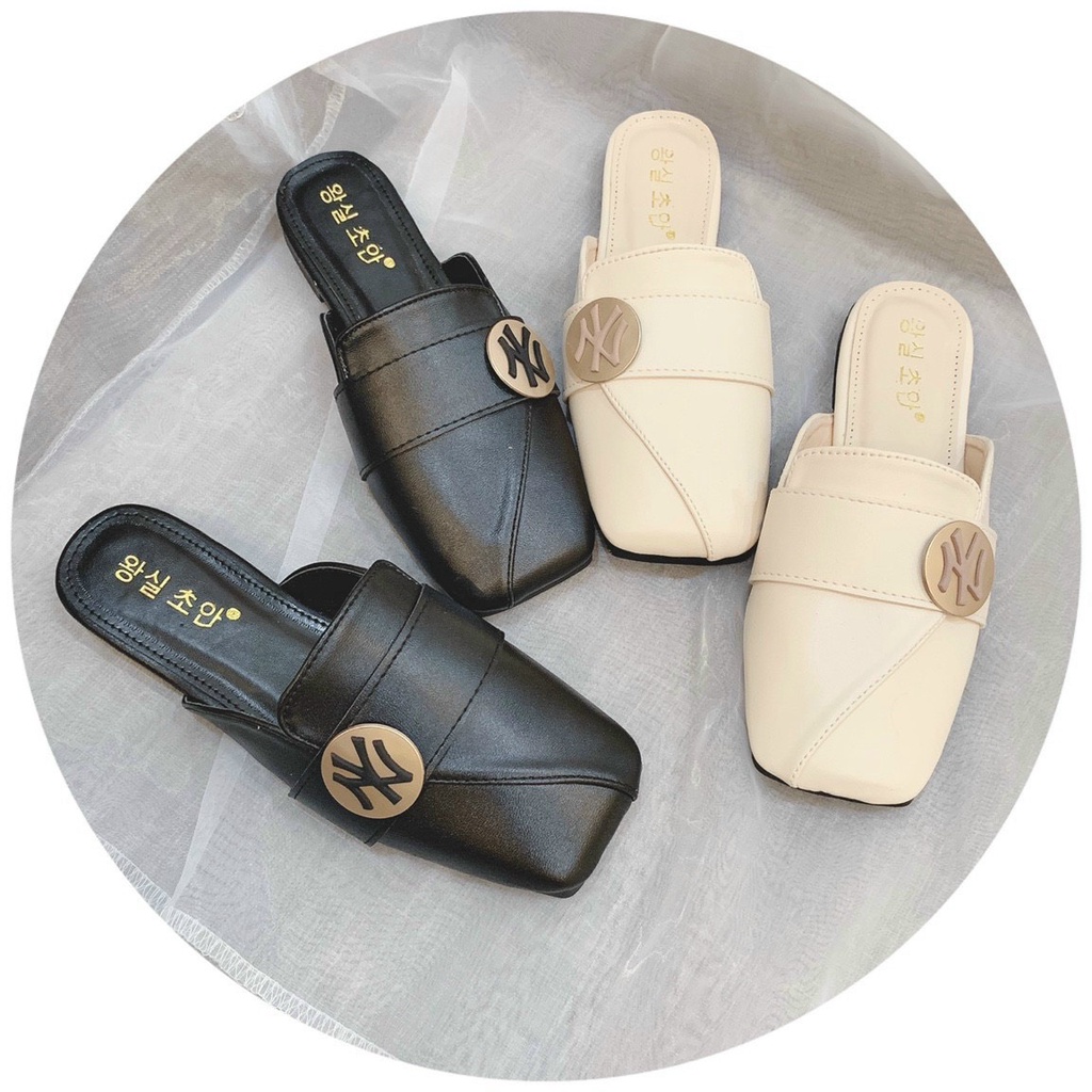 Giày sục nữ mũi vuông GS03 da xịn viền chéo NY sang chảnh lạ mắt, giày nữ đế bằng mẫu hot 2021