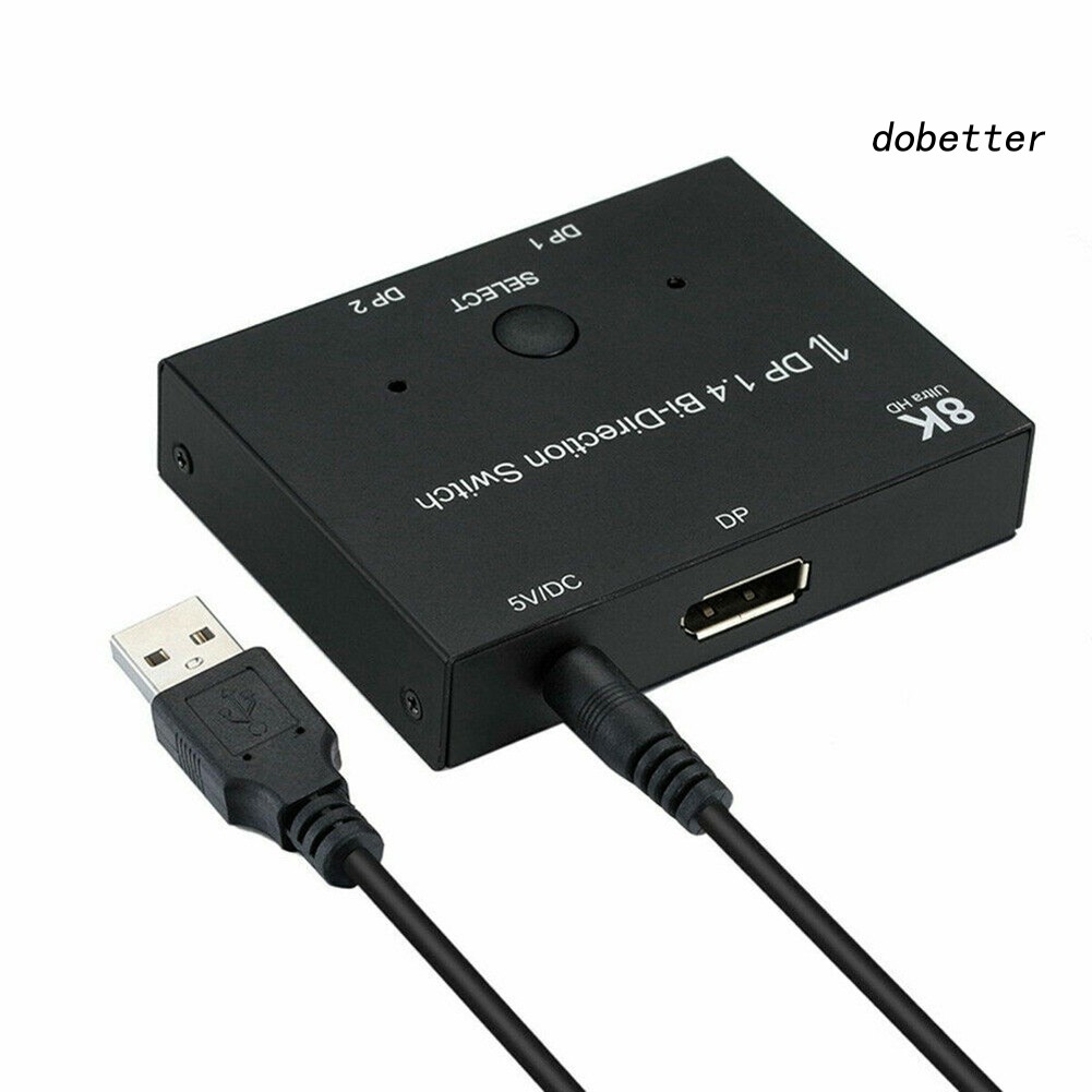 DOH_8K DP 1 In 2 Out Displayport Splitter Switch for HDTV Graphics Card Computer