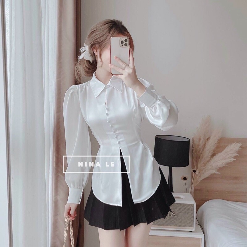 Sơ mi lụa khuya bọc lụa cột nơ lưng