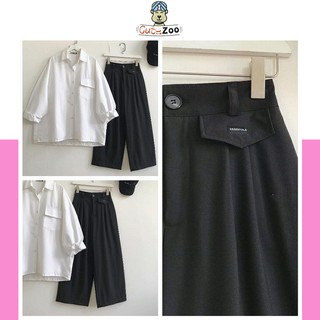 Set áo sơ mi tay dài form rộng và quần ống rộng nắp túi vải mềm mát - CUTEZOO