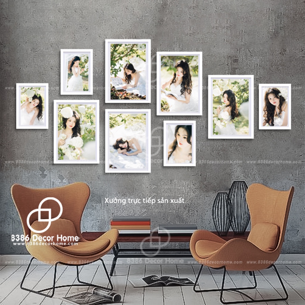 Bộ 9 Khung ảnh màu trắng trơn đẹp giá tại Xưởng (được Sơn màu từ gỗ thông thật)
