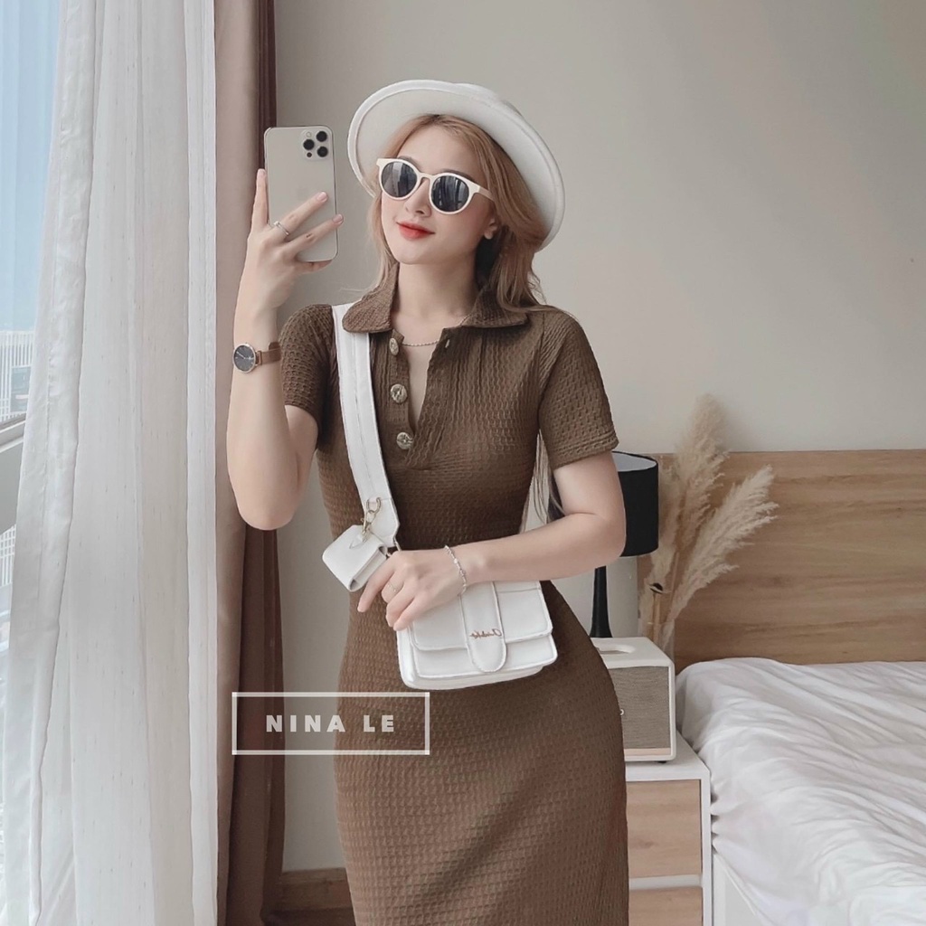Váy đầm nữ dáng suông tay ngắn cổ sơmi cài nút quá xinh
