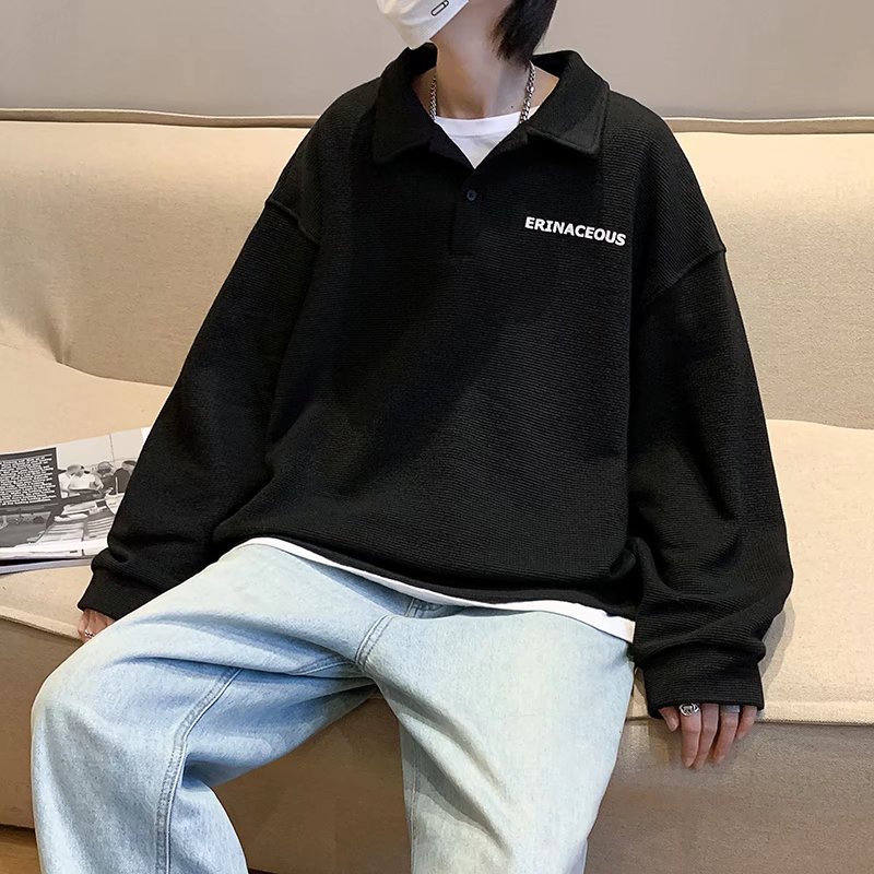 Áo sweater form rộng màu trơn trẻ trung cho nam áo thun có cổ nữ  đơn giản  dị  phong cách Hàn Quốc Thời trang  top Thích hợp mới áo tay dai nữ đàn ông và đàn bà oversize quần áo