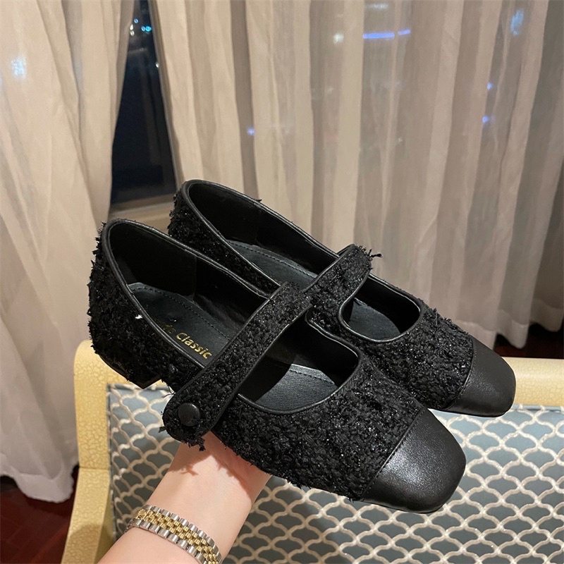 Giày búp bê dạ tweed bọc mũi gót 3cm-ORD