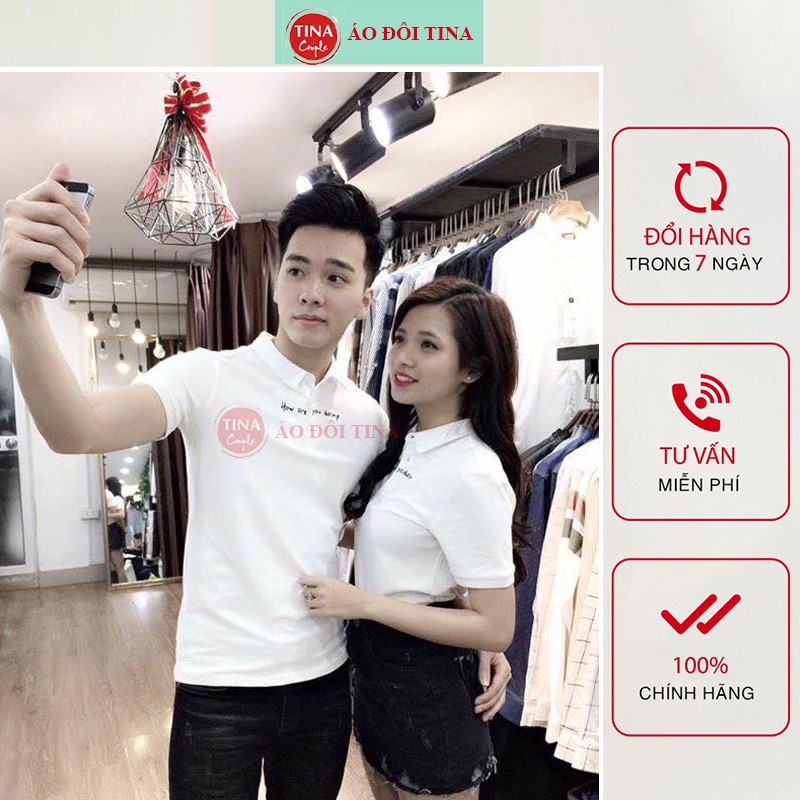 Áo Phông Đôi Nam Nữ Đẹp, Áo Thun Cặp Polo, Chữ In, Chất Thun Cotton 100% Co Giãn 4 Chiều - Hàng Cao Cấp