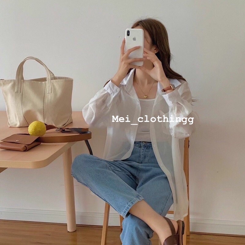 [Ảnh thật/video] Áo sơmi tơ/ sơ mi voan giấy trong suốt ulzzang nhiều màu