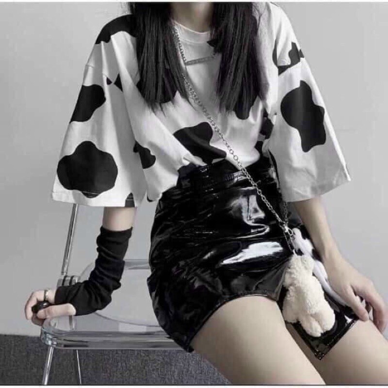Áo thun tay lỡ dáng rộng unisex dưới 70kg Kiểu dáng Bò sữa hot trends 2021
