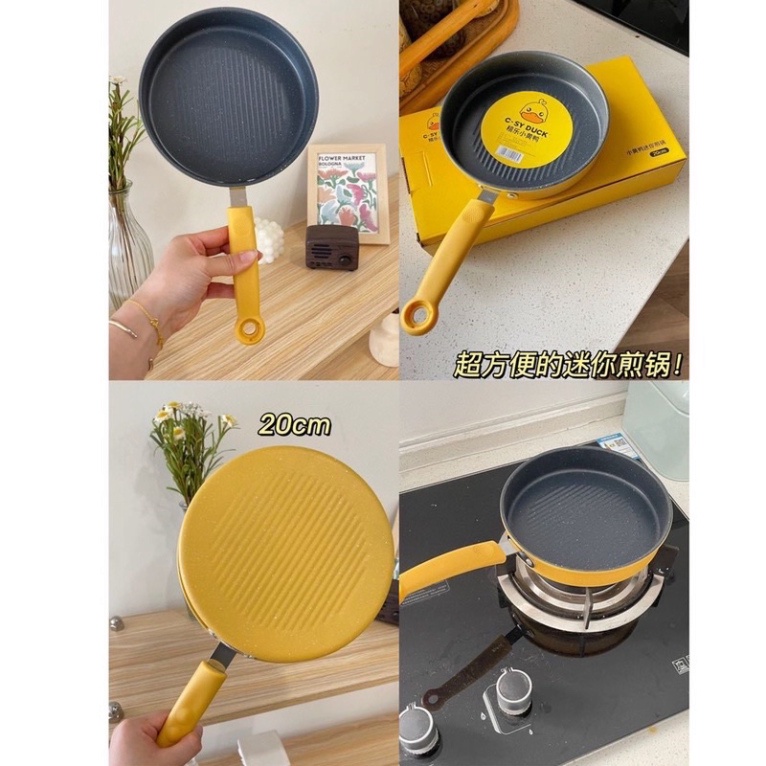 Chảo Chống Dính Cao Cấp 20cm Hình Vịt Vàng  Dễ Thương,Tay Cầm Nhựa Chống Nóng Có Lổ Treo Tường Tiện Dụng