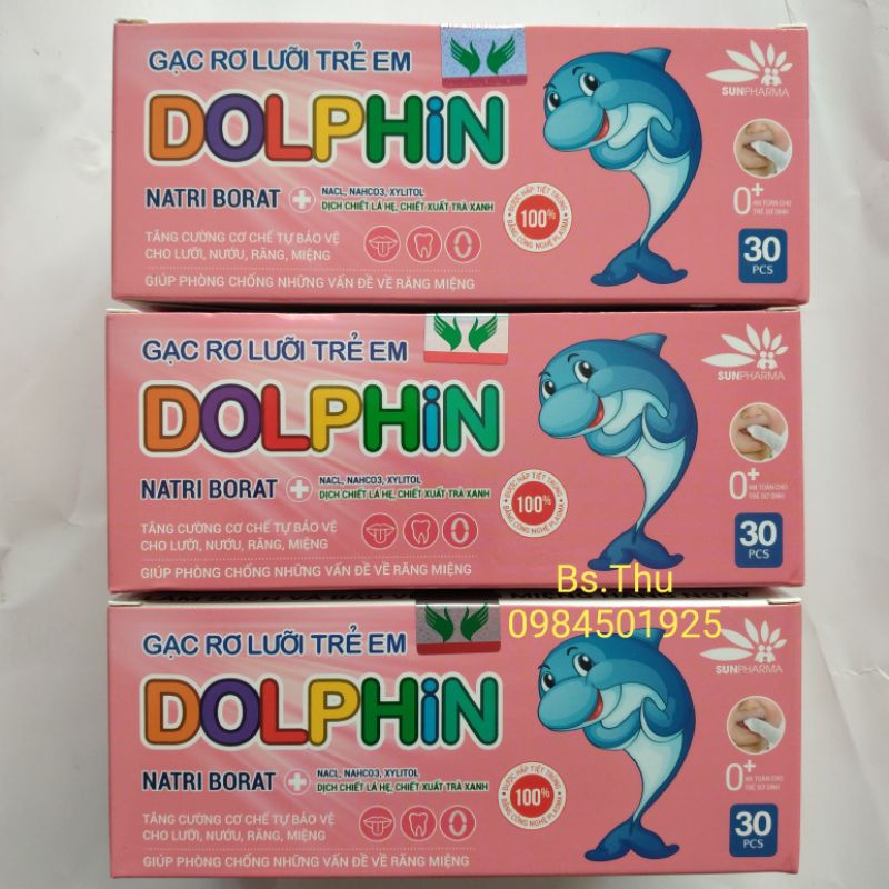 Gạc Rơ Lưỡi Trẻ Em Dolphin hộp 30 cái chăm sóc lưỡi, nướu, răng, miệng chống sâu răng cho bé