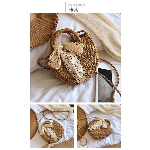 Túi Cói Bán Nguyệt Nơ Xinh Vintage
