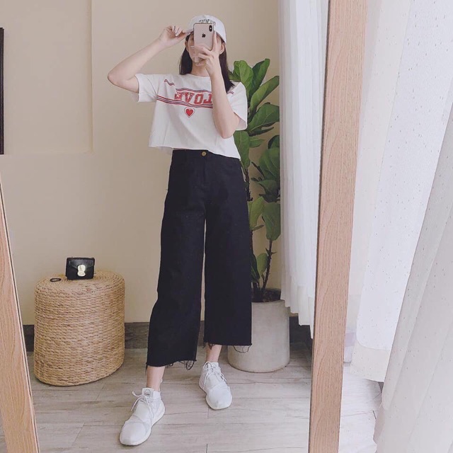 Quần culottes jean dài ( kèm video)