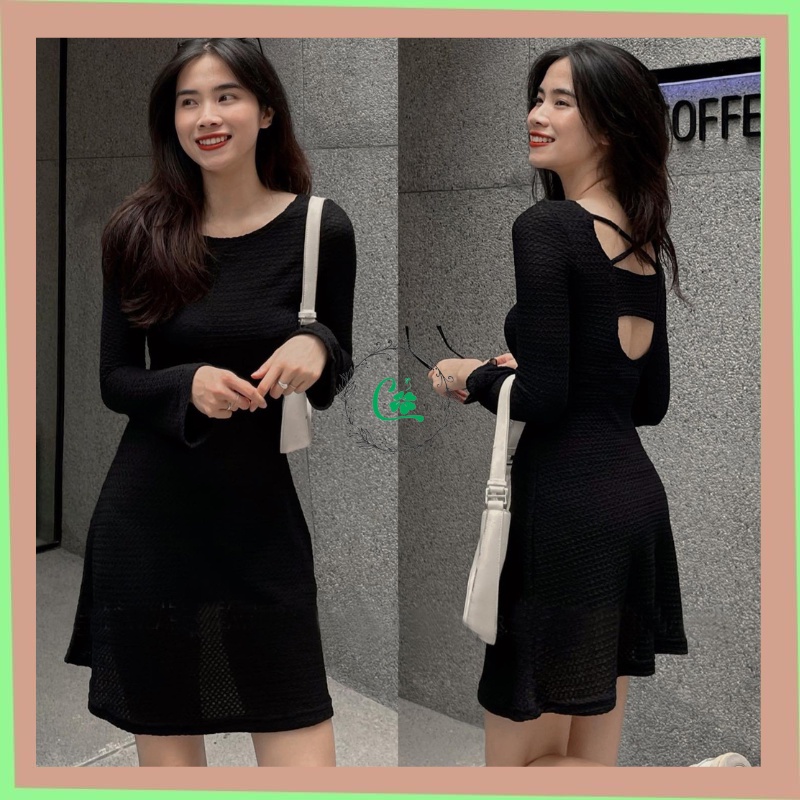 Váy Đầm Body Đen Đan Dây Hở Lưng Chất Thun Tổ Ong COCOSTORE V15
