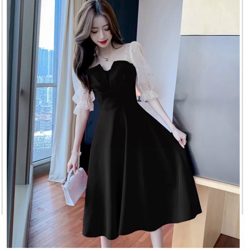 Đầm Nữ Dự Tiệc Tay Lưới Đính Hạt Sang Chảnh Duyên Dáng Thời Trang Nữ