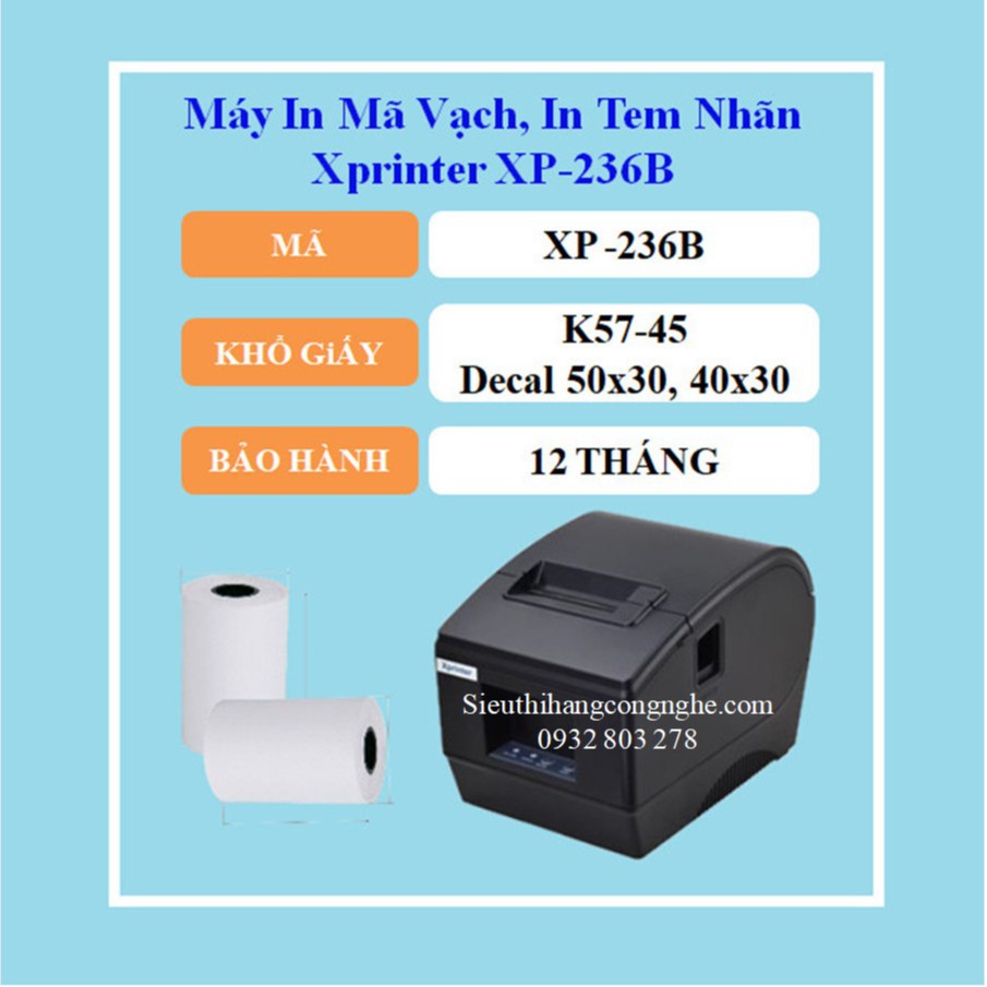 Máy In Mã Vạch, In Tem Nhãn, In Hóa Đơn Xprinter XP - 236B (USB)