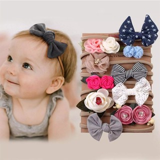 Set 5 Băng Đô/Turban Thắt Nơ Đàn Hồi Trẻ Em Họa Tiết Dễ Thương Cho Bé Gái Từ 0-2 Tuổi