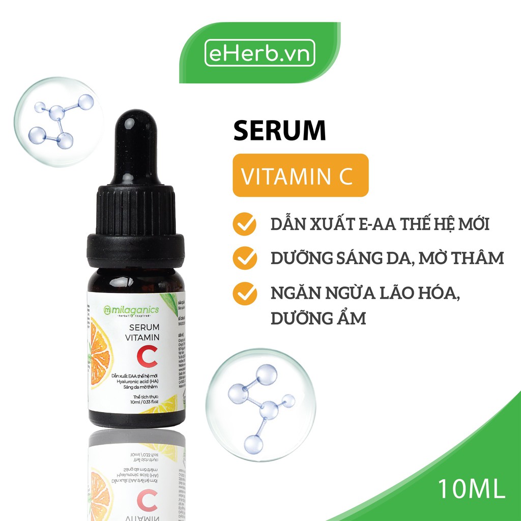 Serum Trắng Da, Mờ Thâm Sạm, Serum Vitamin C Dẫn Xuất E-AA 10% Thế Hệ Mới MILAGANICS 10ml (Chai)