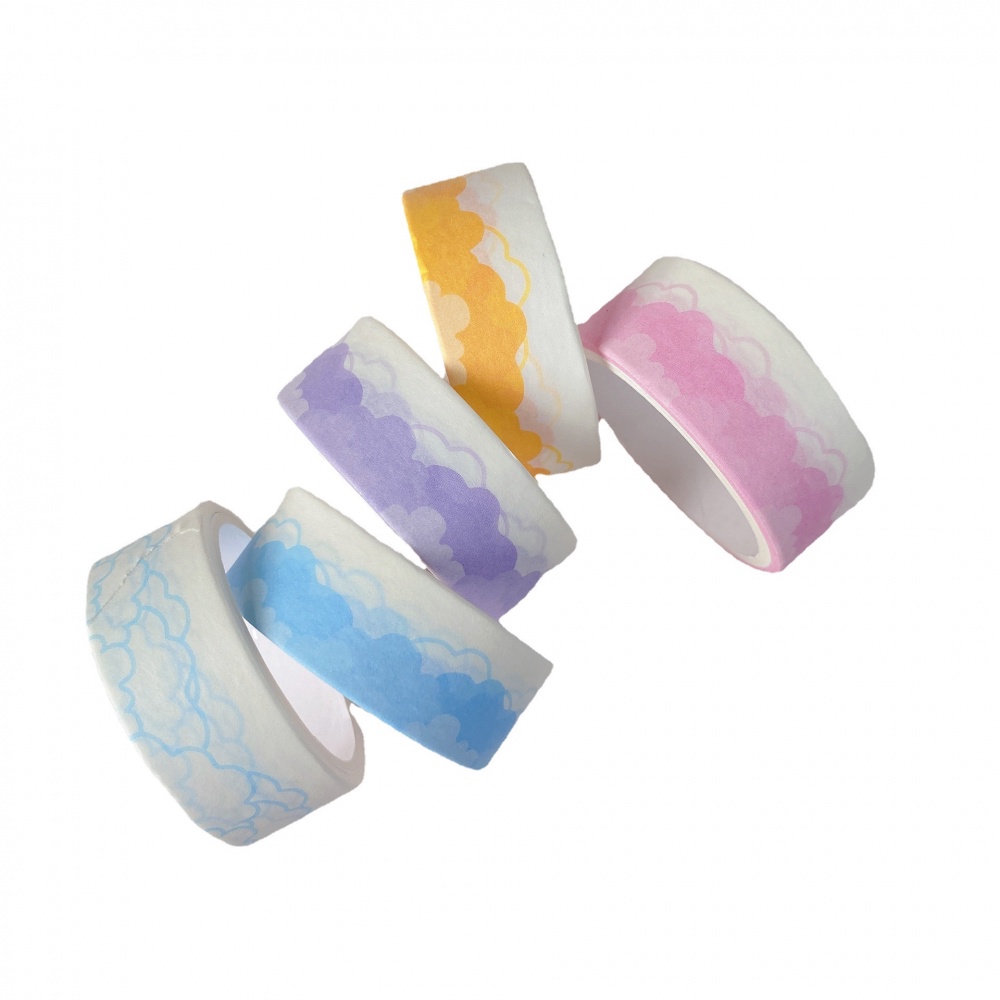 Cuộn băng dán washi hình đám mây nhiều màu sắc dùng trang trí sổ tay