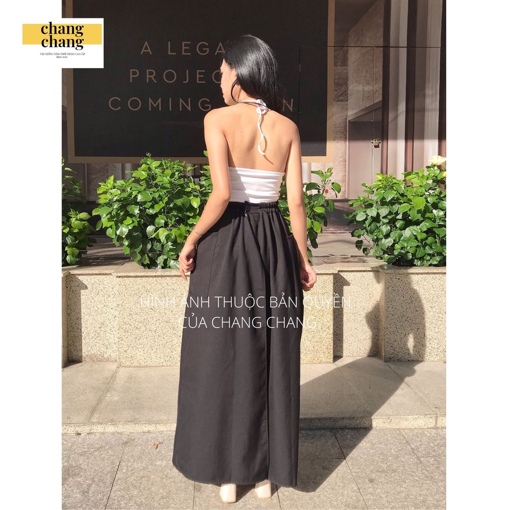 Váy Chống Nắng Lưng Thun Cài Nút Màu Đen Xếp Ly Siêu Xinh, Quây Che Nắng Thiết Kế Vải Quần Tây