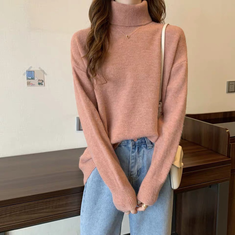[ảnh thật-sẵn] Áo len nữ cổ lọ hàn quốc ôm dáng form co dãn lông cừu | BigBuy360 - bigbuy360.vn