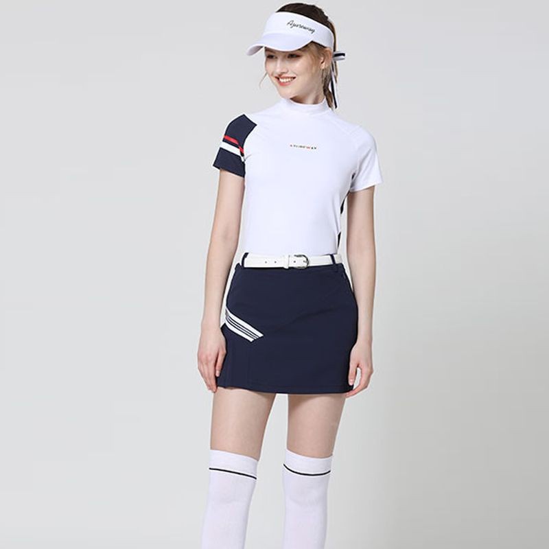 Áo váy thể thao nữ , set áo váy golf phụ nữ, áo thun cổ cao ngắn tay , váy ngắn