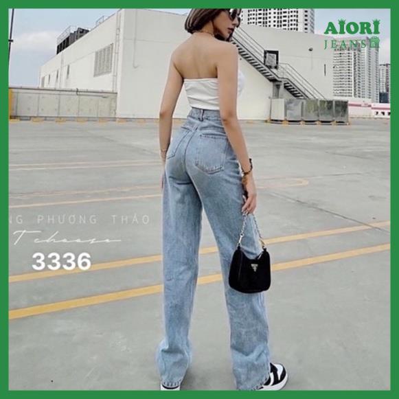 Quần Jeans Nữ, Quần Bò Nữ Aiori Ống Rộng Cạp Cao Họa Tiết Trái Tim Đen Bò Suông Phong Cách Thời Trang Hàn Quốc_Mã 3336