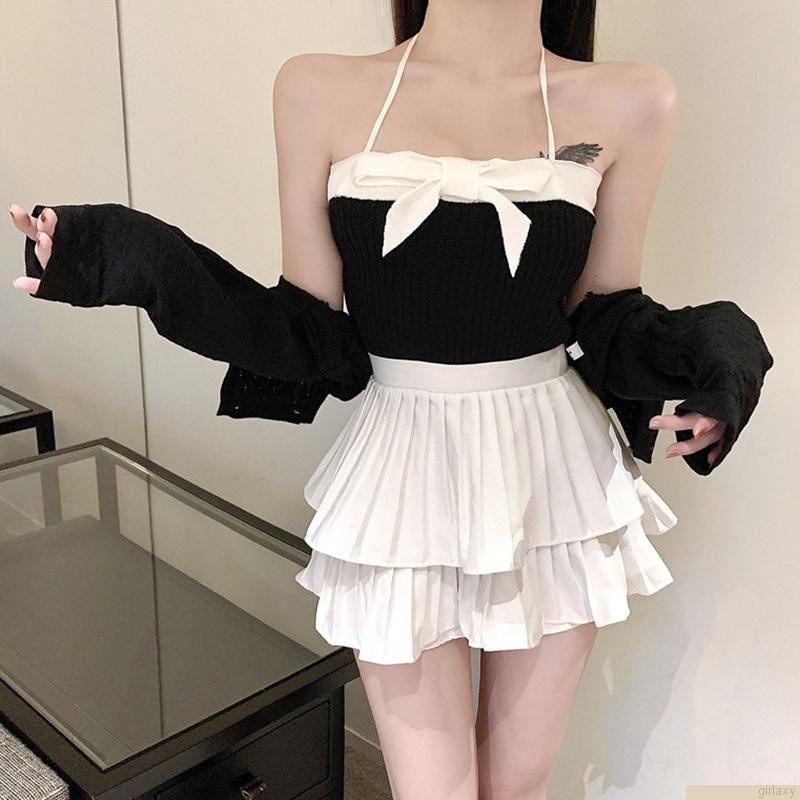 Áo dây croptop dệt kim dáng ôm đính nơ quyến rũ thời trang cho nữ