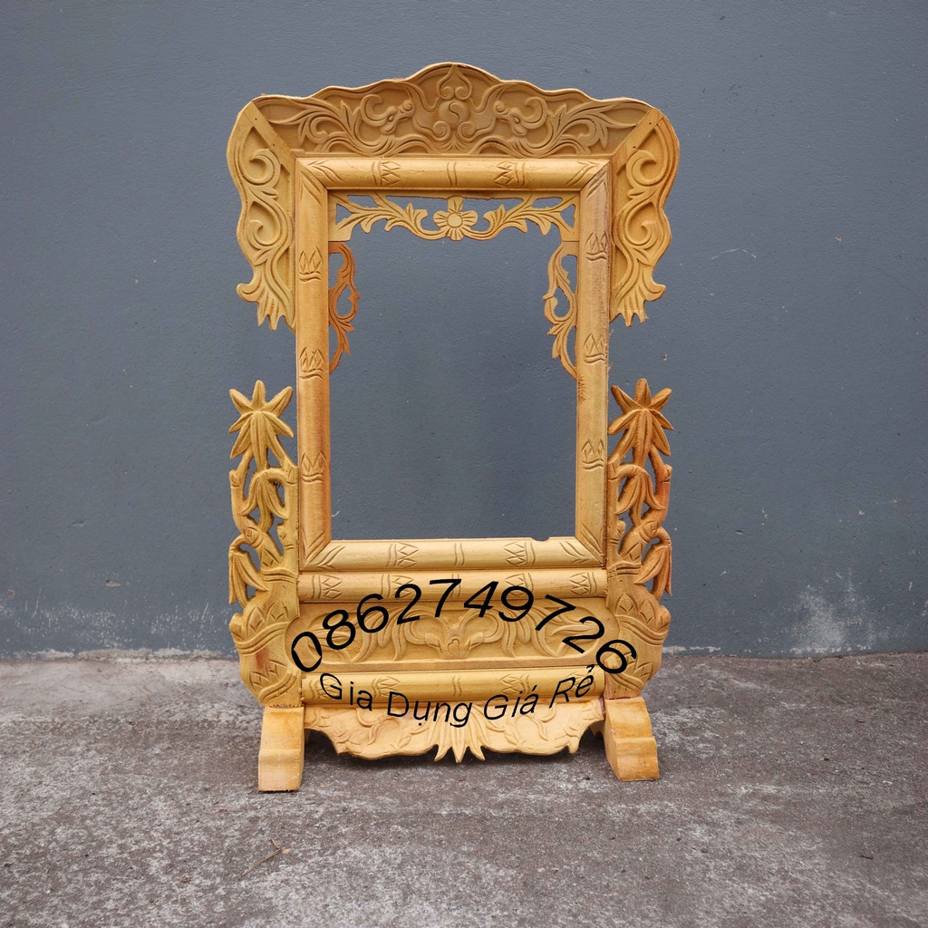 (Giá Rẻ)Khung hình bàn thờ gia tiên trạm trúc gỗ mít