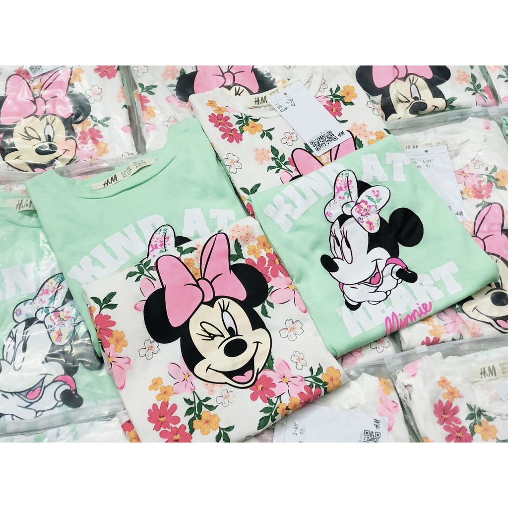 Áo thun cộc tay bé gái - Set 2 áo cotton cộc tay Minnie xanh HM cho bé gái size 2-10t