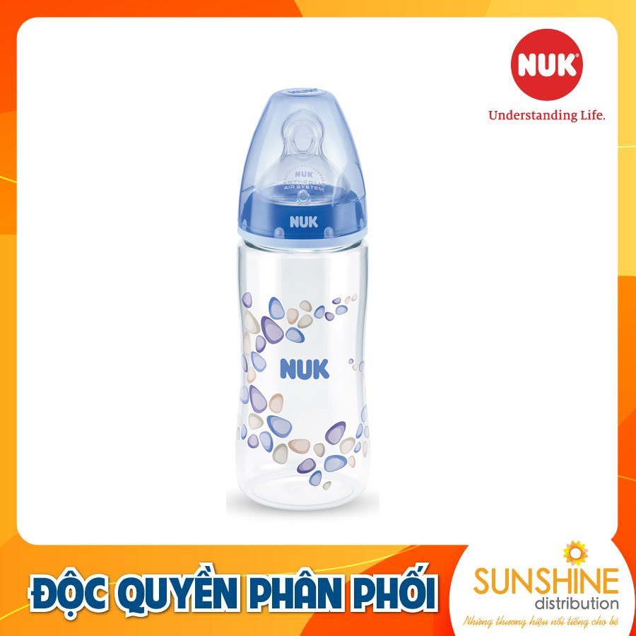 Bình sữa cổ rộng NUK nhựa PA 300ml núm ti Silicone S2 - M chỉnh nha chống sặc chống đầy hơi