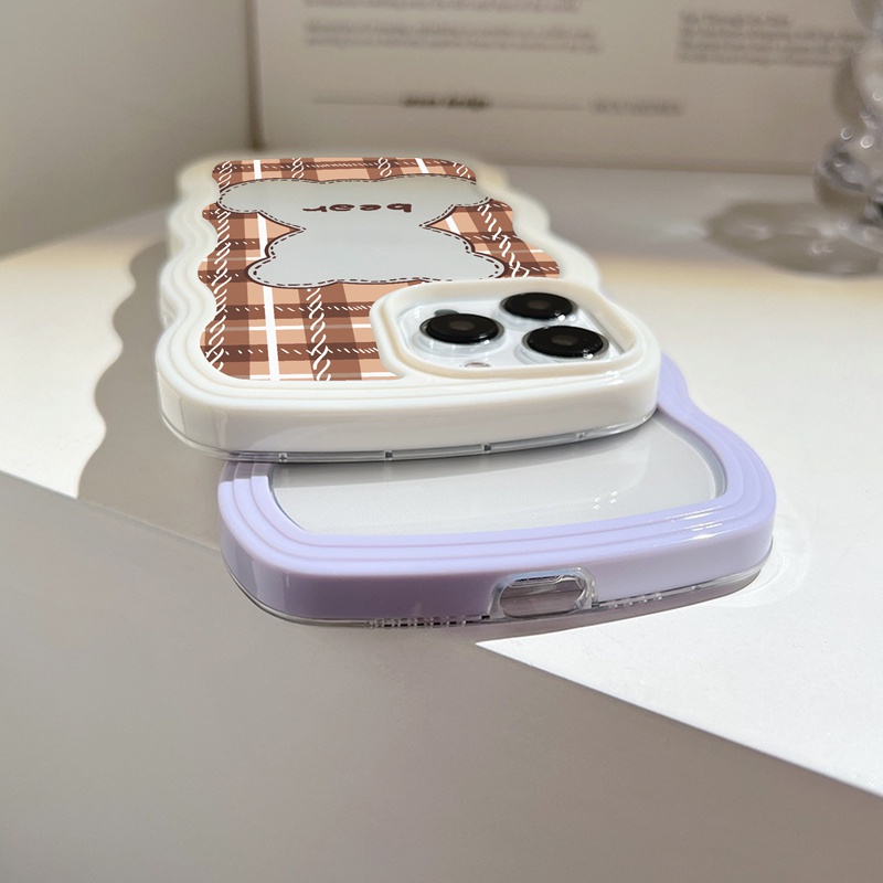 Suntaiho ốp lưng iphone Ốp điện thoại bo viền in gấu caro nâu thích hợp cho iPhone XR 11 Pro 11 12 13 Pro max XS max XR 7 plus