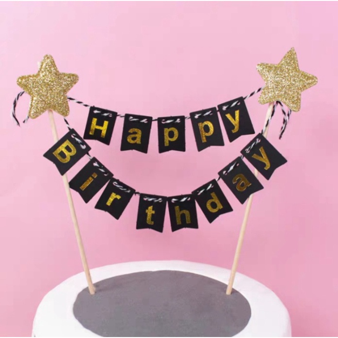 Trang trí bánh kem  khung dây nhũ HPBD sao vàng