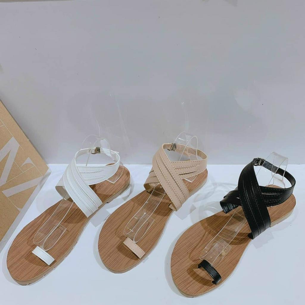 SANDAL THỜI TRANG NỮ XỎ NGÓN ĐẾ GỖ ĐẾ THẤP 1CM