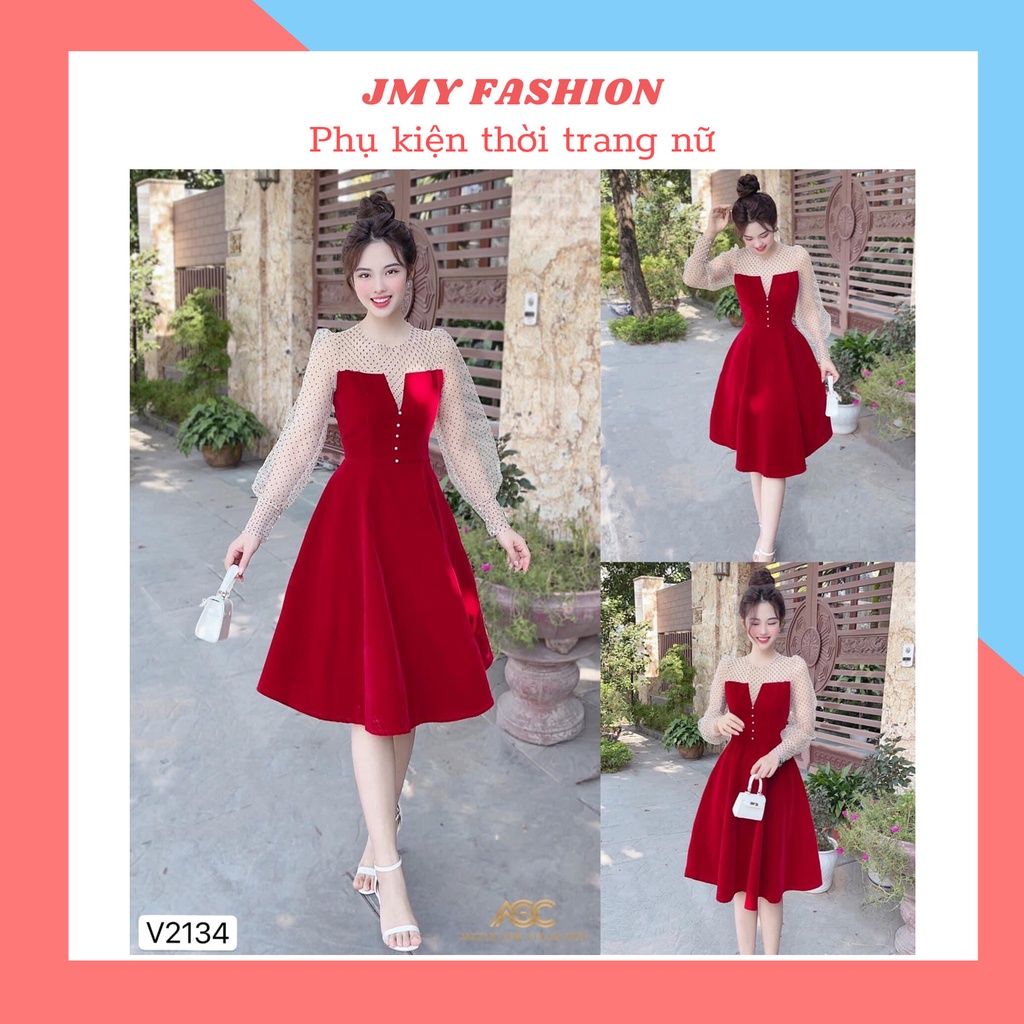V2134 váy nhung suông xòe tiểu thư dự tiệc - (DVC&ACC) Dolce viva colection